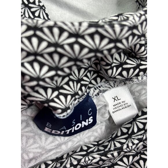 Basic Edition A-Line Knee Length Skirt XL Abstract Floral Black White Pull On - Picture 3 of 4